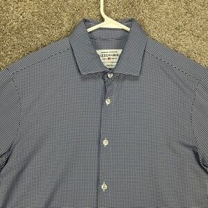 Mizzen‎ Main Shirt Mens Large Blue Gingham Button Down Stretch Long Sleeve Dress